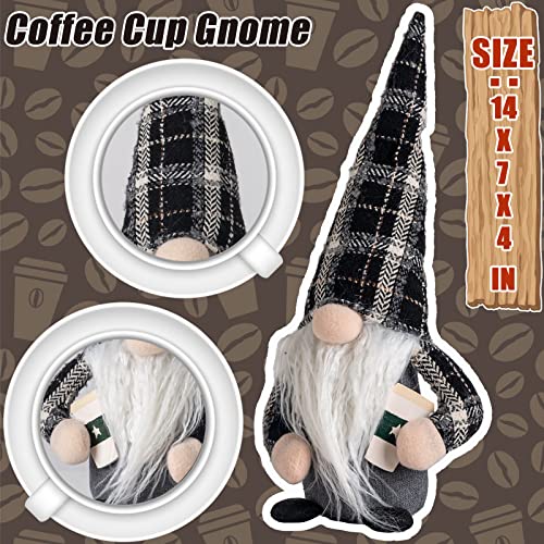 unanscre Coffee Gnomes Coffee Bar Decoration - 3Pcs 14‘’ Plaid Plush Elf Gnomes Coffee Swedish Tomte Dolls Scandinavian Figurines Nordic Tiered Tray Table Decor for Home Office Kitchen