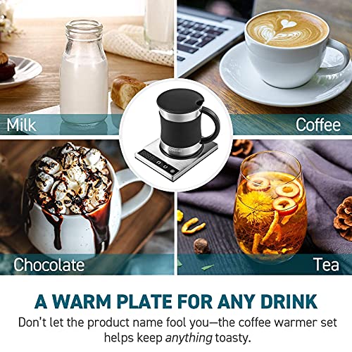 COSORI Coffee Mug Warmer & Mug Set, Beverage Cup Warmer for Desk Home Office Use, Coffee gifts, Electric 24 Watt, Touch Tech & LCD Digital Display, 304 Stainless Steel, 17 oz, Mug lid