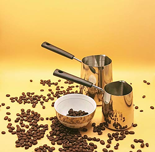 Turkish Coffee Pot, Greek Coffee Pot, Hot Chocolate Pot, Cezve, Ibrik, Briki, Milk Warmer, Butter and Chocolate Melting Pot, Percolator, contemporary design, 20 oz (600 ml) capacity, chrome