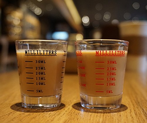 Shot Glasses Measuring cup Espresso Shot Glass Liquid Heavy Glass Wine Glass 2 Pack 26-Incremental Measurement 1oz, 6 Tsp, 2 Tbs, 30ml (Black and Red)