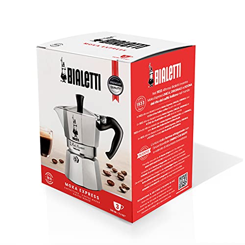 Bialetti - Moka Express: Iconic Stovetop Espresso Maker, Makes Real Italian Coffee, Moka Pot 3 Cups (4.3 Oz - 130 Ml), Aluminium, Silver
