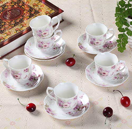 GuangYang (Tiny Size)Fine Porcelain Mini Espresso Turkish Cups and Saucers Set, 2 Ounces or 80cc,in Gift Box