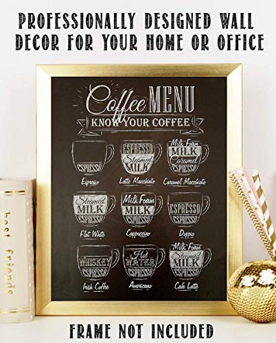 "Coffee Menu- Know Your Coffee"- Chalk Coffee Sign Replica- 8 x 10"s Print Wall Art- Ready to Frame. Home Décor-Coffee Decor-Kitchen Wall Decor. Perfect For Coffee Bar and Gift for the Coffee Lovers.