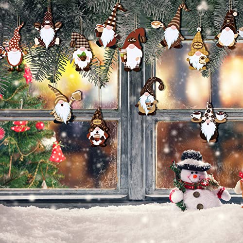 60 Pcs Coffee Gnome Christmas Ornaments Wooden Gnome Coffee Ornaments Wooden Hanging Gnome Decorations for Farmhouse Home Decor Christmas Tree Hanging Decorations