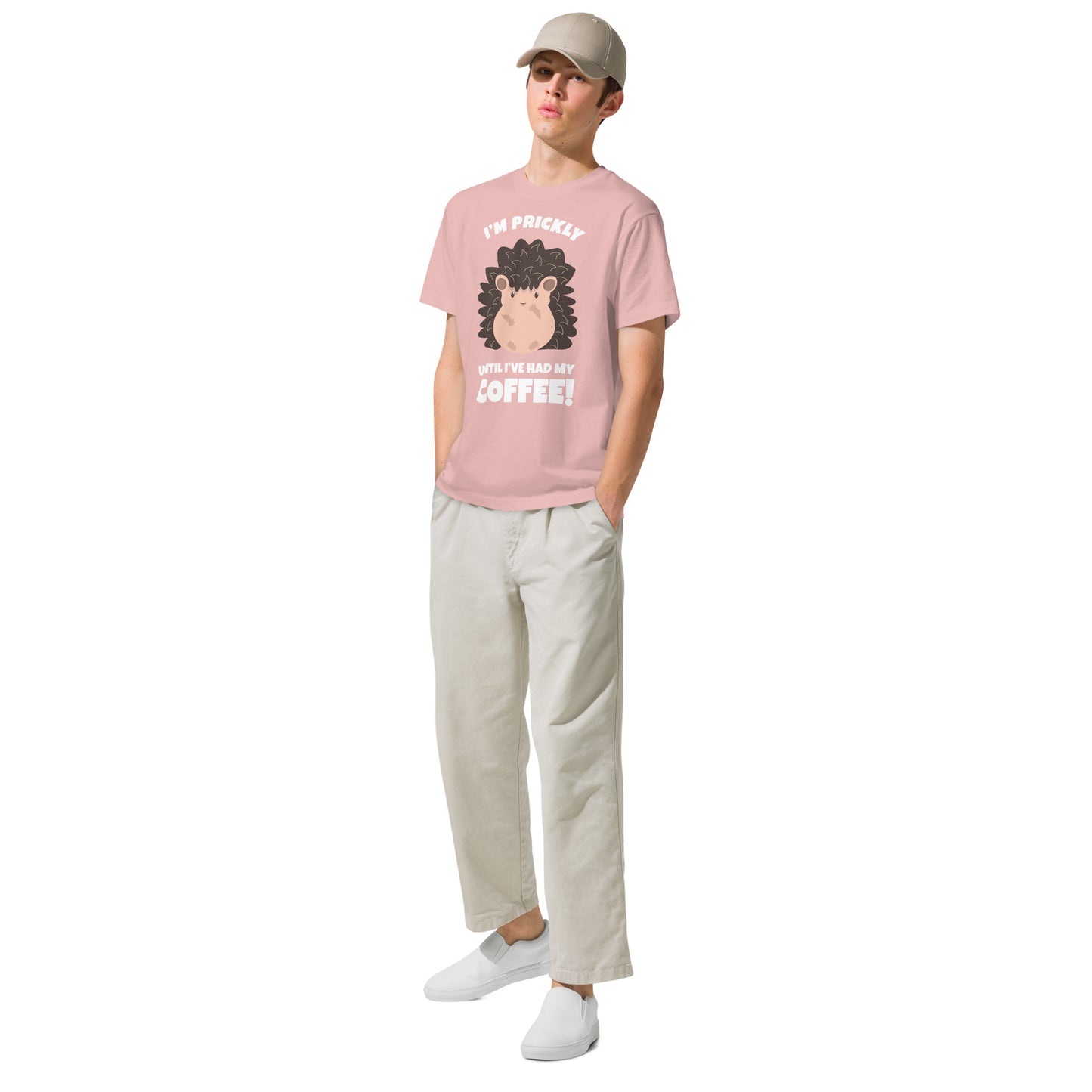 Hedgehog's Morning Pick-Me-Up Cute Hedgehog Drinking Coffee T Shirt Design: I'm Prickly Until I Have Had My Coffee