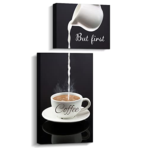 Coffee Bar Wall Decor for Kitchen - But First Coffee Sign - Kitchen Canvas Wall Art for Modern Home Dining Room Decorative (but first coffee)