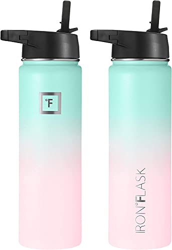 IRON °FLASK Sports Water Bottle - 22 Oz, 3 Lids (Straw Lid), Leak Proof, Vacuum Insulated Stainless Steel, Double Walled, Thermo Mug, Metal Canteen