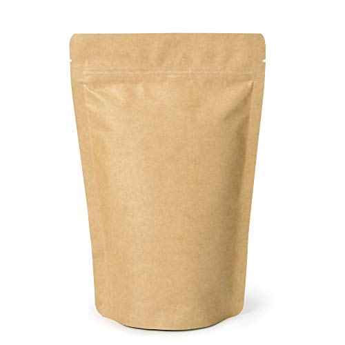 250g / 8oz / ½lb Kraft Paper Stand Up Coffee Bag Pouch. Round Bottom, Zip Lock, Degassing Valve and Heat Seal-able. Pack of 10