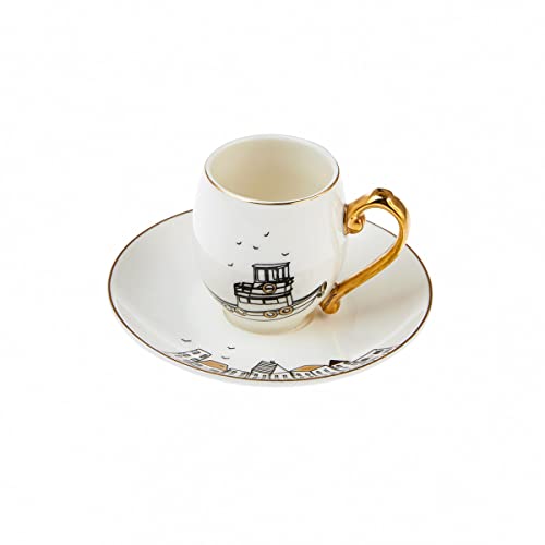 Karaca Galata 6 People 90 ml Coffee Cups Mocha Cups Espresso Cups Set Made of Porcelain, Robust Mocha Cup, Thick Drinking Rim, Material: Porcelain