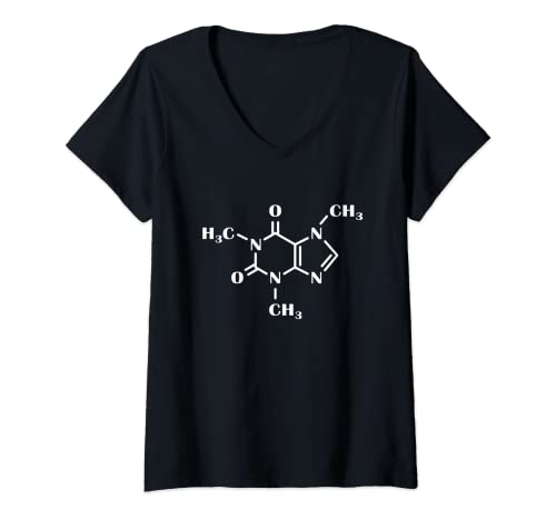 Womens Caffeine Molecule for Barista, Chemistry Teacher, Scientist V-Neck T-Shirt