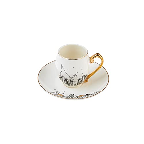 Karaca Galata 6 People 90 ml Coffee Cups Mocha Cups Espresso Cups Set Made of Porcelain, Robust Mocha Cup, Thick Drinking Rim, Material: Porcelain