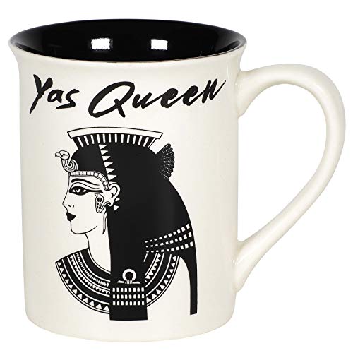 Enesco Our Name is Mud Yas Queen Cleopatra History Coffee Mug, 1 Count (Pack of 1), Black and White