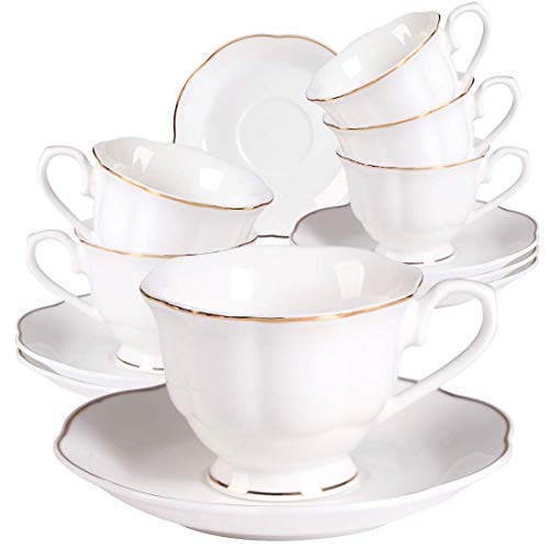 GuangYang 12 Pieces (Tiny Style) Mini Porcelain Espresso Cups with Saucers - 2.5 Ounces Coffee Cup and Saucer set of 6, 80cc,White