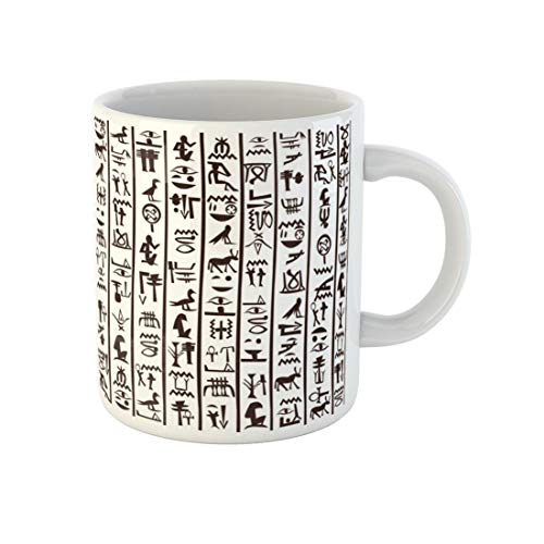 Awowee Coffee Mug Hieroglyphs Black and White Egyptian Hieroglyphics African Alphabet Abstract 11 Oz Ceramic Tea Cup Mugs Best Gift Or Souvenir For Family Friends Coworkers