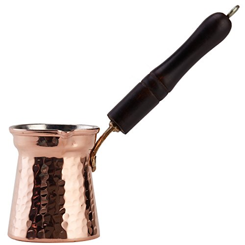DEMMEX 2mm Thickest Copper Turkish Greek Arabic Coffee Pot Engraved  Stovetop Coffee Maker Cezve Ibrik Briki with Wooden Handle & Spoon, for 3  People