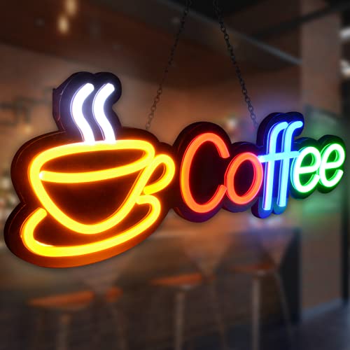 Coffee Neon Sign - Large Size 12V Bright Coffee Led Neon Lights for Wall Decor 23.6 x 7.8 Inch, Adapter Inclueded Neon Decor Café Open Sign Restaurant, Shop, Bar, Pub, Home Decoration