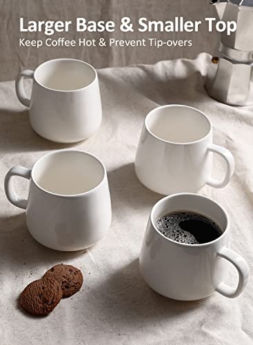 Porcelain Coffee Mugs Set of 4 - 12 Ounce Cups with Handle for Hot