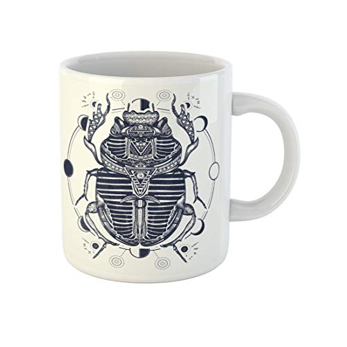 Awowee Coffee Mug Egyptian Scarab Symbol of Pharaoh Gods Ra Sun Tattoo 11 Oz Ceramic Tea Cup Mugs Best Gift Or Souvenir For Family Friends Coworkers