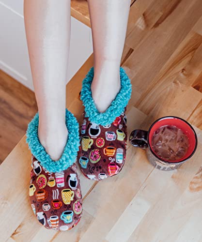 Lazy One Fuzzy Feet Slippers for Women, Cute Fleece-Lined House Slippers, Coffee, Latte Sleep, Donut, Non-Skid