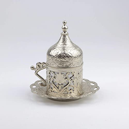 SALE (SET of 6) Ottoman Turkish Greek Arabic Coffee Espresso Serving Cup Saucer Set SILVER