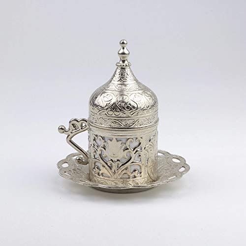 SALE (SET of 6) Ottoman Turkish Greek Arabic Coffee Espresso Serving Cup Saucer Set SILVER