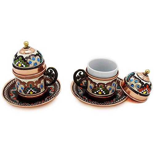 Copper Turkish Coffee Cups with Saucer and Lid (Set of 2)