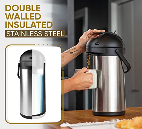 101 Oz Airpot Thermal Coffee Carafe - Insulated Stainless Steel Coffee Dispenser with Pump - Thermal Beverage Dispenser - Thermos Coffee Carafe for Keeping Hot Coffee & Tea Hot For 12 Hours - Cresimo