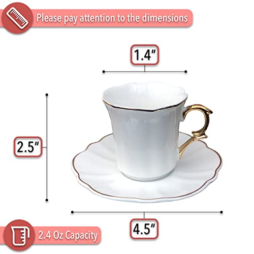 BTaT- Small Espresso Cups and Saucers, Set of 6 Demitasse Cups