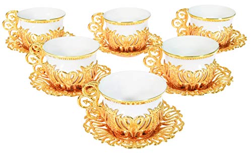 Alisveristime 12 Pc Turkish Greek Arabic Coffee Espresso Cup Saucer Porcelain Set (Yellow Color)