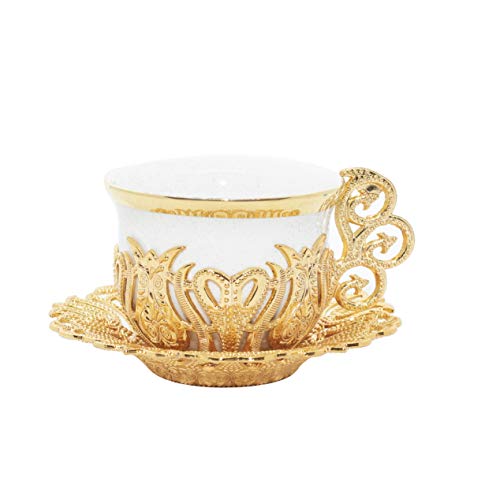 Alisveristime 12 Pc Turkish Greek Arabic Coffee Espresso Cup Saucer Porcelain Set (Yellow Color)
