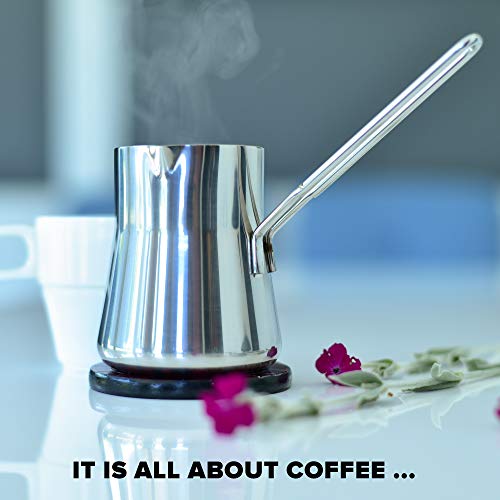 Turkish Coffee Pot - Warmer milk - Greek Arabic Cezve Ibrik Briki Coffee Pot - Stainless Steel 15 oz Espresso Coffee Decanter - Coffee Maker