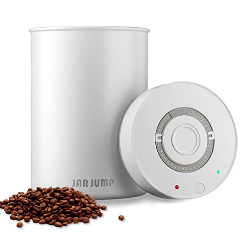 Jar Jump Coffee & Food Electric Vacuum Canister, 1.8 L- One-touch Vacuum Activation - Airtight Sealed Stainless Steel Coffee Storage Container with Intelligent Leak Prevention System & Built-in Expiration Tracker , White