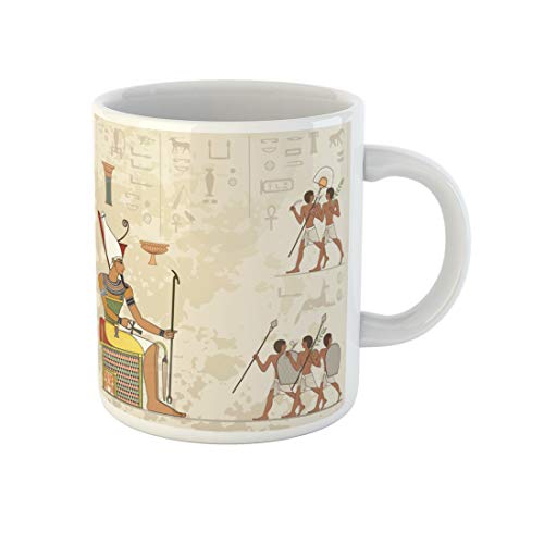 Awowee Coffee Mug Ancient Culture Murals Egypt Scene Egyptian Hieroglyph and Symbol 11 Oz Ceramic Tea Cup Mugs Best Gift Or Souvenir For Family Friends Coworkers