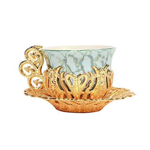 Alisveristime 12 Pc Turkish Greek Arabic Coffee Espresso Cup Saucer Porcelain Set (Gold)