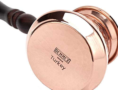 DEMMEX 2mm Thickest Copper Turkish Greek Arabic Coffee Pot Engraved Stovetop Coffee Maker Cezve Ibrik Briki with Wooden Handle & Spoon, for 3 People (Copper)