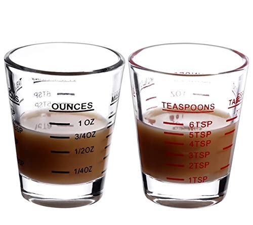 Shot Glasses Measuring cup Espresso Shot Glass Liquid Heavy Glass Wine Glass 2 Pack 26-Incremental Measurement 1oz, 6 Tsp, 2 Tbs, 30ml (Black and Red)