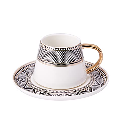 KARACA Globe Turkish Coffee Cups and Saucer for 6 People, 12 Pieces, 90 ml Espresso Turkish Coffee Demitasse Set of 6 Cups & Saucers Made of Porcelain, 3 oz Espresso&Turkish Coffee Cups with Saucers