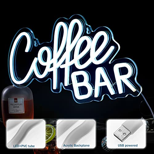 Coffee Neon Sign for Wall Decor White LED Word Neon Lights USB Powered Coffee Sign Coffee Bar Neon Sign for Cafe Bar, Coffee Bar, Restaurant, Pub, Wedding Birthday Party Gifts