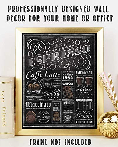 "Guide To Starbucks-Expresso"- Coffee Recipe Sign- Vintage Chalkboard Replica Print- 8 x 10" Wall Art- Ready to Frame. Home Décor-Coffee Decor-Kitchen Wall Decor. Perfect for Coffee Bars & Cafes.