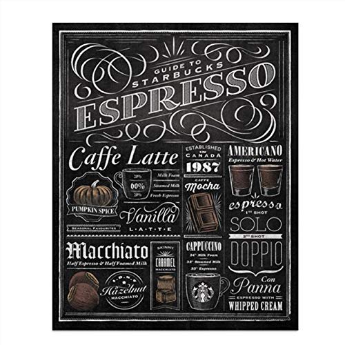 "Guide To Starbucks-Expresso"- Coffee Recipe Sign- Vintage Chalkboard Replica Print- 8 x 10" Wall Art- Ready to Frame. Home Décor-Coffee Decor-Kitchen Wall Decor. Perfect for Coffee Bars & Cafes.