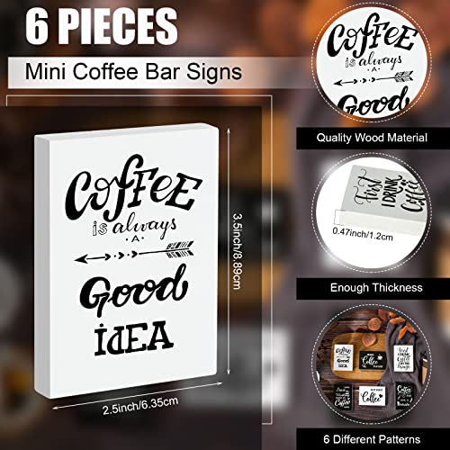 6 Pcs Wooden Mini Coffee Bar Sign Farmhouse Coffee Bar Decor Rustic But First Coffee Sign Love Is Brewing Coffee Table Sign Vintage Coffee Wood Plaque for Coffee Tiered Tray Decor Home Decorations