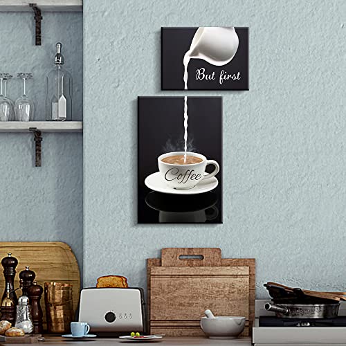 Coffee Bar Wall Decor for Kitchen - But First Coffee Sign - Kitchen Canvas Wall Art for Modern Home Dining Room Decorative (but first coffee)