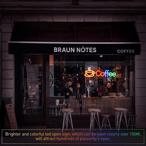Coffee Neon Sign - Large Size 12V Bright Coffee Led Neon Lights for Wall Decor 23.6 x 7.8 Inch, Adapter Inclueded Neon Decor Café Open Sign Restaurant, Shop, Bar, Pub, Home Decoration