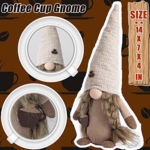 unanscre Coffee Gnomes Coffee Bar Decoration - 3Pcs 14‘’ Plaid Plush Elf Gnomes Coffee Swedish Tomte Dolls Scandinavian Figurines Nordic Tiered Tray Table Decor for Home Office Kitchen