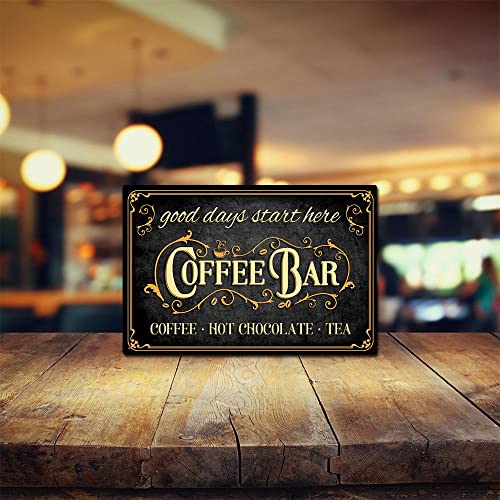 Coffee Bar Sign Hot Chocolate and Tea Vintage Metal Plaque Signs for Kitchen Cafe Pub Home Coffee Station Decor 8 x 12 inch