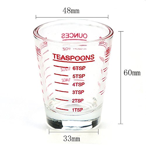 Set of 2 Shot Glass Measuring Cups - Liquid Heavy Glass with Letters - Black