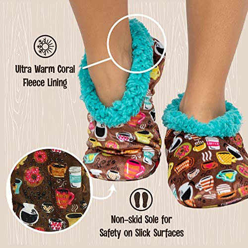 Lazy One Fuzzy Feet Slippers for Women, Cute Fleece-Lined House Slippers, Coffee, Latte Sleep, Donut, Non-Skid