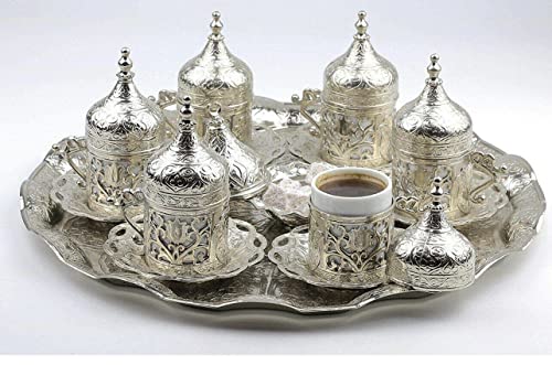 SALE (SET of 6) Ottoman Turkish Greek Arabic Coffee Espresso Serving Cup Saucer Set SILVER