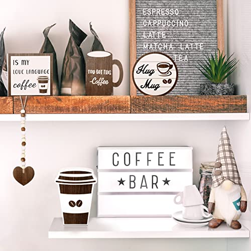 8 Pieces Coffee Tiered Tray Decor Coffee Bar Accessories Table Centerpiece  Farmhouse Decorations Gnome Rustic Coffee Bar Wood Signs for Home Kitchen