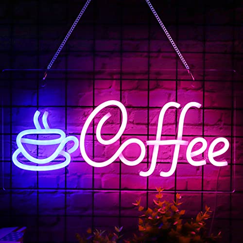 XIYUNTE Coffee Neon Sign, USB Powered Coffee Sign with Metal Chain, LED Coffee Neon Signs for Wall Decor, Café, Restaurant,Coffee Bars